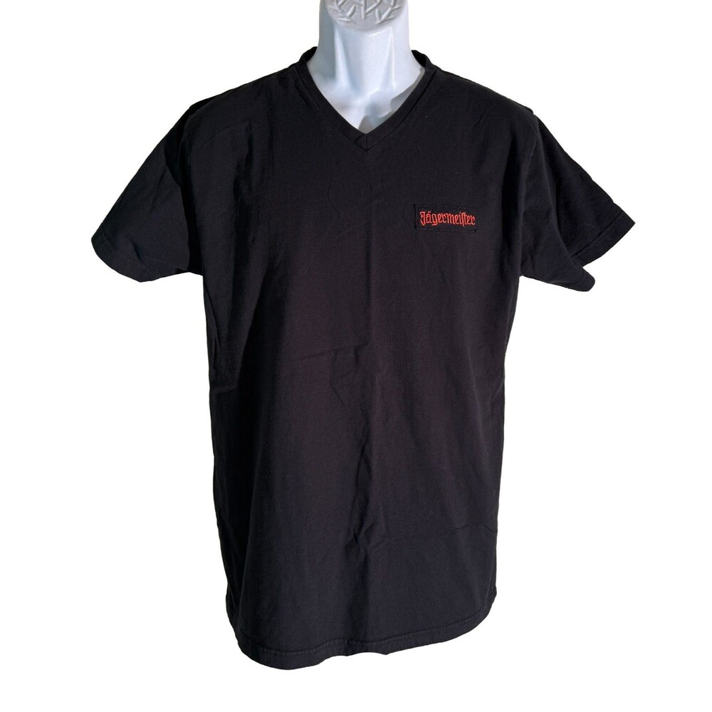 JAGERMEISTER Men's Large Black T-Shirt Liquor Party V-Neck T-Shirt Clothing‎